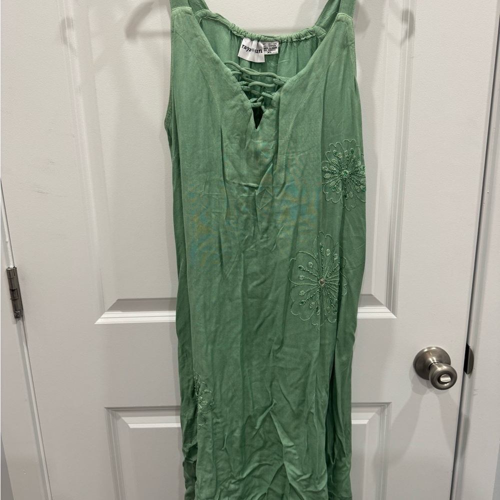 Data Sun Green Summer Beaded Dress